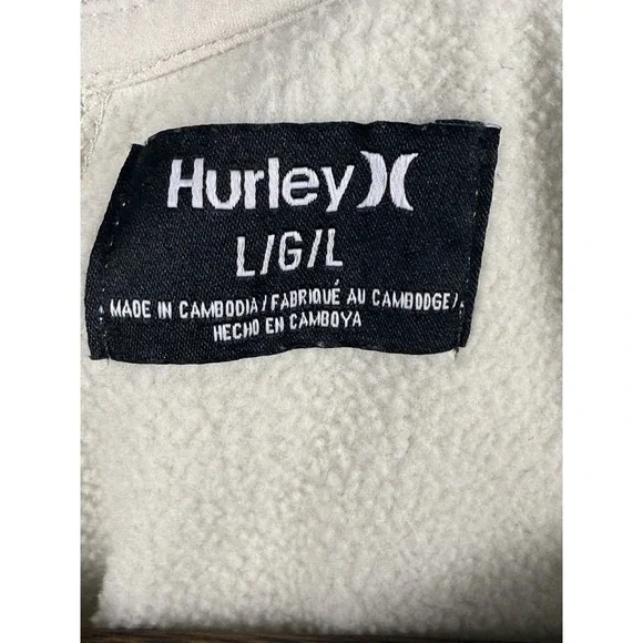 Hurley Sweatshirt Mens Large Cream Beige Crewneck Fleece Retro Surfer Pullover - Picture 7 of 10